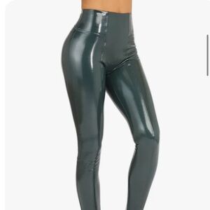 Spanx deep green faux leather leggings